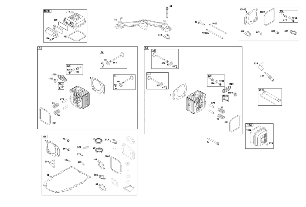 Cylinder Head Group Diagram and Parts List for 356777-0142-B5 200000 - 399999 Briggs and Stratton Engine